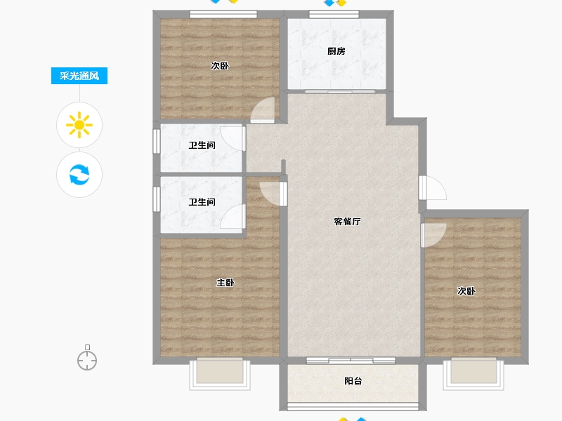 天津-天津市-金科碧桂园富力·渠阳府-104.00-户型库-采光通风