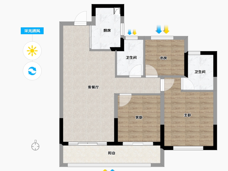 浙江省-杭州市-华景川·云萃天和城-80.40-户型库-采光通风