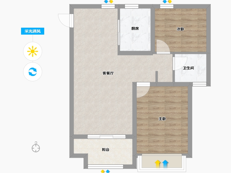 江苏省-南京市-荣盛花语馨城-59.80-户型库-采光通风