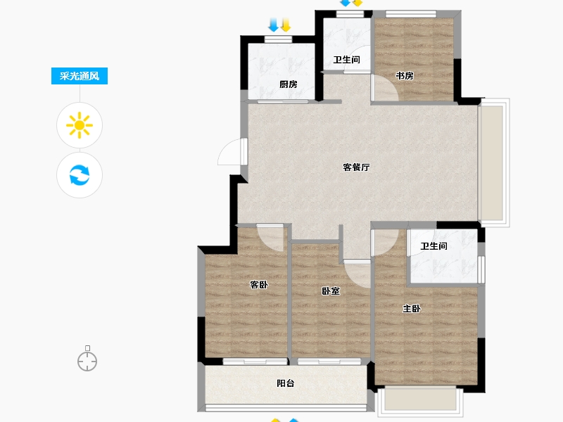 浙江省-杭州市-碧桂园万科悦望名邸-97.60-户型库-采光通风