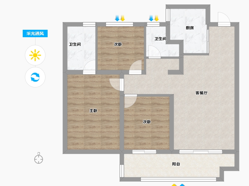 江苏省-南京市-荣盛花语馨城-76.00-户型库-采光通风