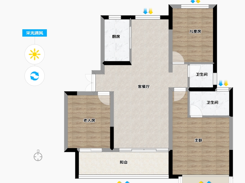 江苏省-南京市-昱龙府-90.40-户型库-采光通风