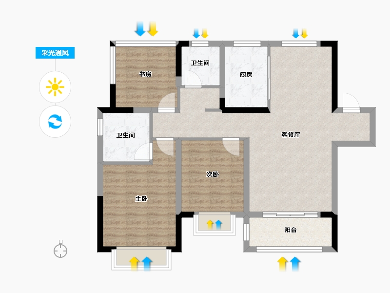 江苏省-南京市-中建国熙公馆-88.01-户型库-采光通风