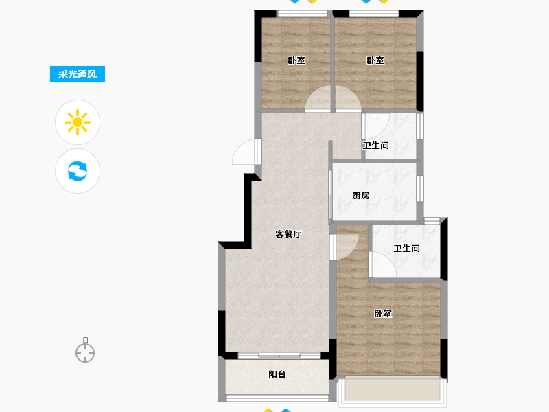 浙江省-杭州市-碧桂园万科悦望名邸-76.00-户型库-采光通风