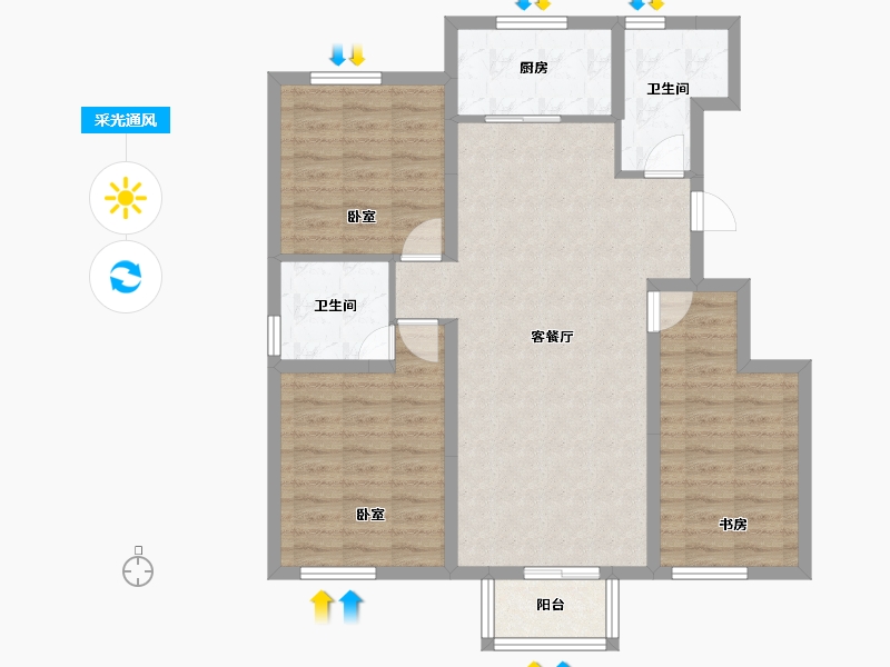 天津-天津市-北新玉龙湾-91.40-户型库-采光通风