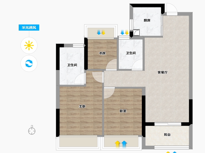 浙江省-杭州市-滨江旭辉滨旭府-71.29-户型库-采光通风