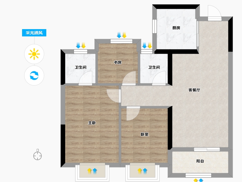 浙江省-杭州市-荣安春熙上和湾-68.88-户型库-采光通风