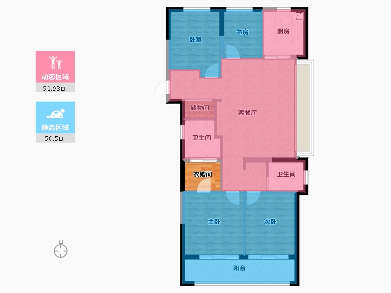 浙江省-杭州市-万科湖印光年府-95.98-户型库-动静分区