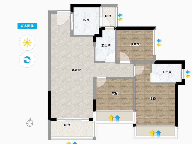 广东省-佛山市-龙光玖悦台-75.10-户型库-采光通风