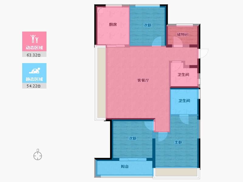 浙江省-杭州市-众安绿城南湖明月-106.00-户型库-动静分区