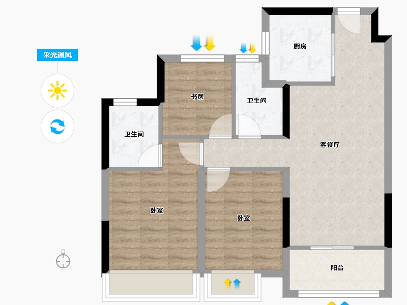 浙江省-杭州市-樟宜翠湾-68.90-户型库-采光通风