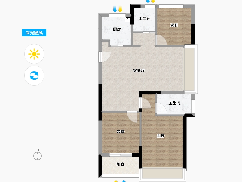 浙江省-杭州市-伟业熙境府-70.36-户型库-采光通风