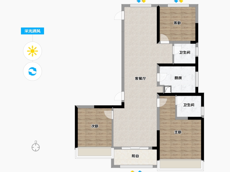 浙江省-杭州市-富力中心住宅-105.00-户型库-采光通风