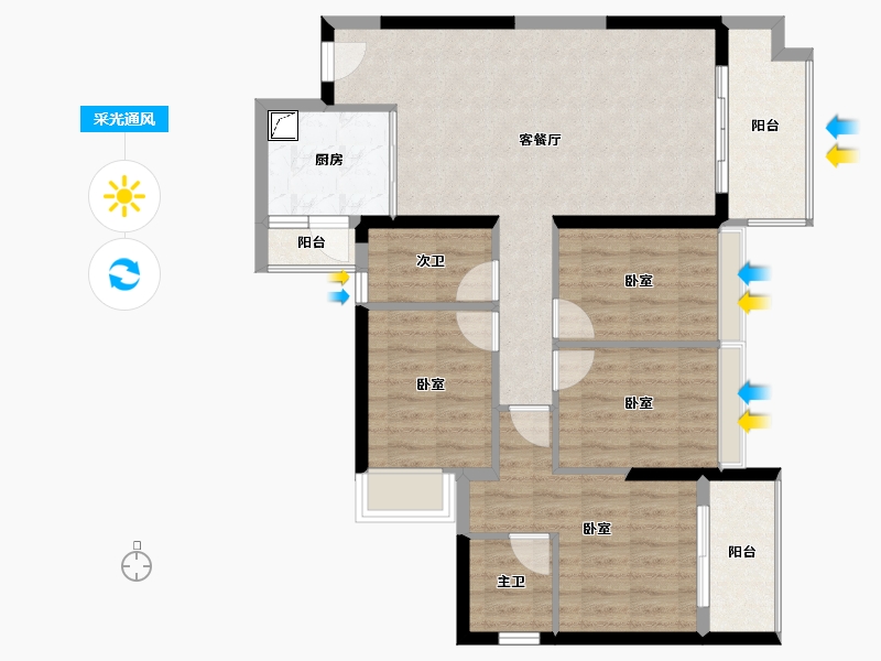 海南省-海口市-锦顺名居-87.63-户型库-采光通风