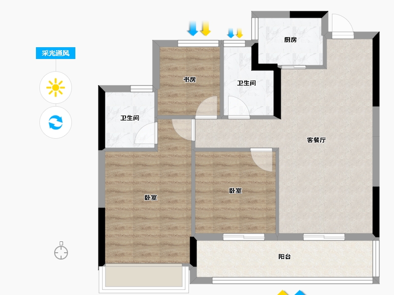 浙江省-杭州市-三盛大家汝悦美境府-75.31-户型库-采光通风