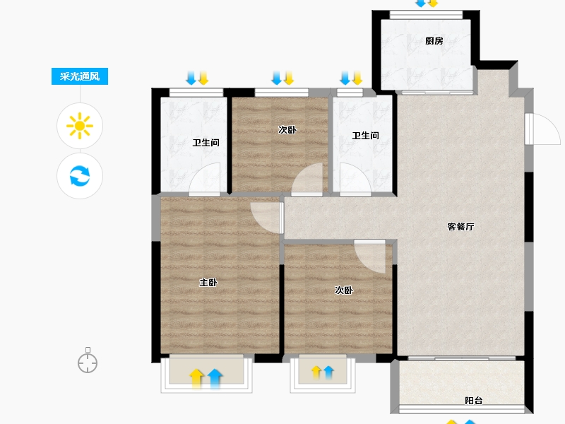 天津-天津市-大华·清水湾-83.84-户型库-采光通风