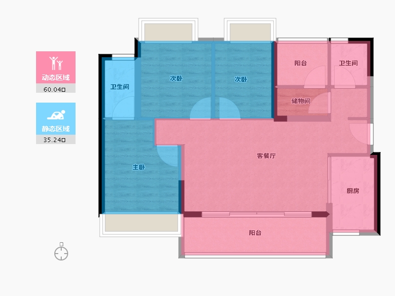 广东省-佛山市-映月湖保利天珺-85.61-户型库-动静分区