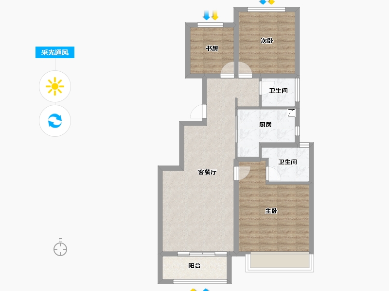 浙江省-杭州市-融创金成璞樾大观-76.00-户型库-采光通风