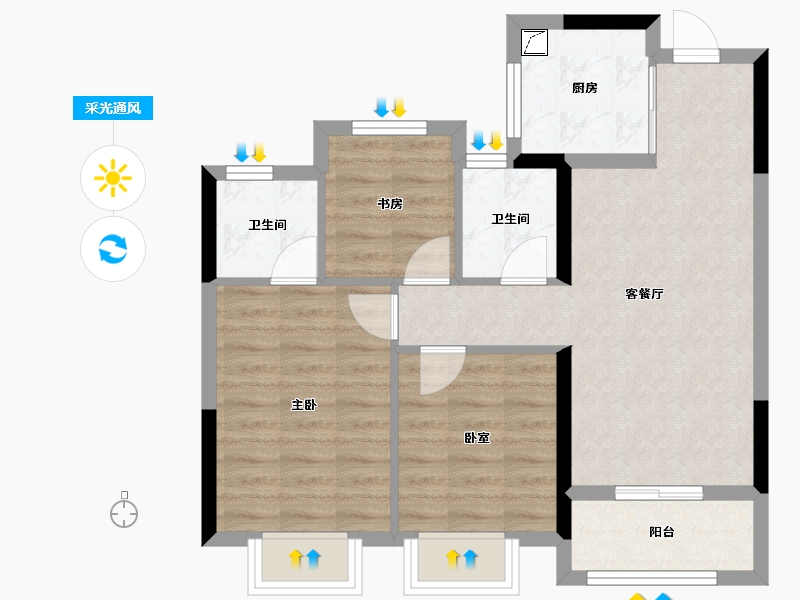 浙江省-杭州市-荣安春熙上和湾-65.23-户型库-采光通风