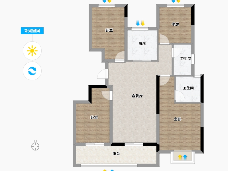 浙江省-杭州市-滨江望品-96.55-户型库-采光通风