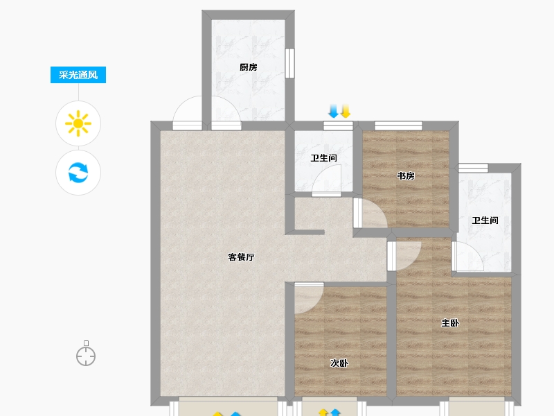 天津-天津市-天津滨海吾悦广场-66.39-户型库-采光通风