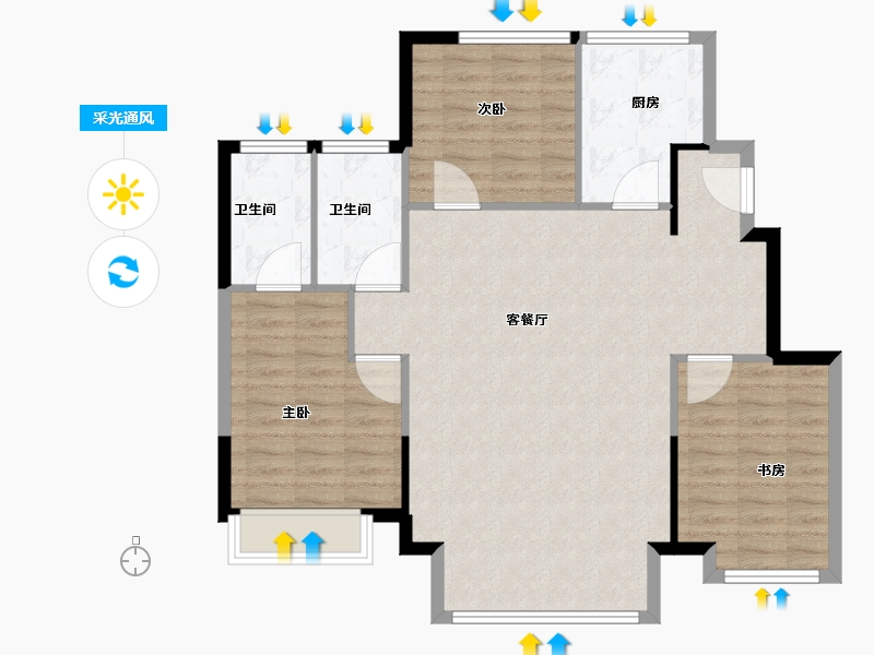 天津-天津市-中建·壹方九里-95.96-户型库-采光通风