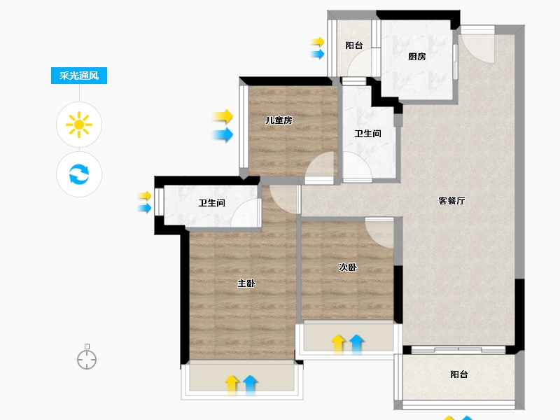 广东省-佛山市-龙光玖悦台-67.21-户型库-采光通风