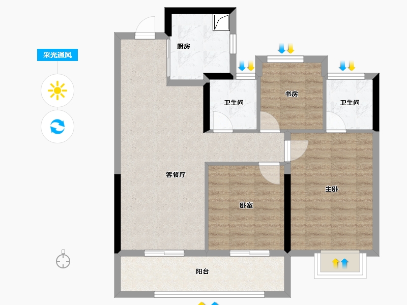 浙江省-杭州市-荣安春熙上和湾-76.58-户型库-采光通风