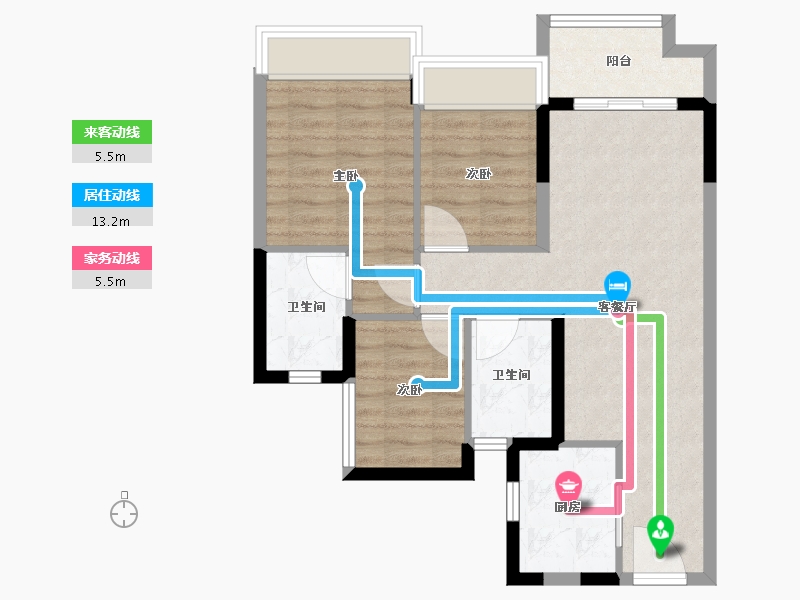 广东省-佛山市-映月湖保利天珺-69.60-户型库-动静线