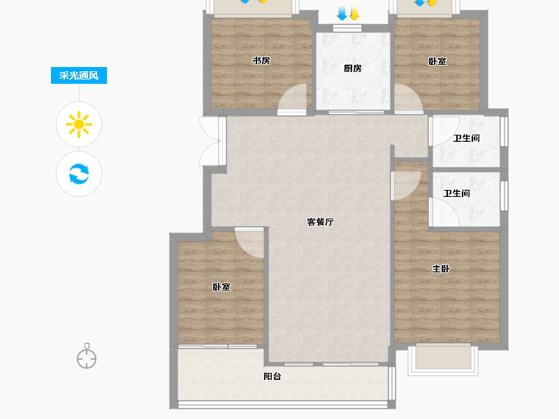 浙江省-杭州市-新湖金色池塘-108.80-户型库-采光通风