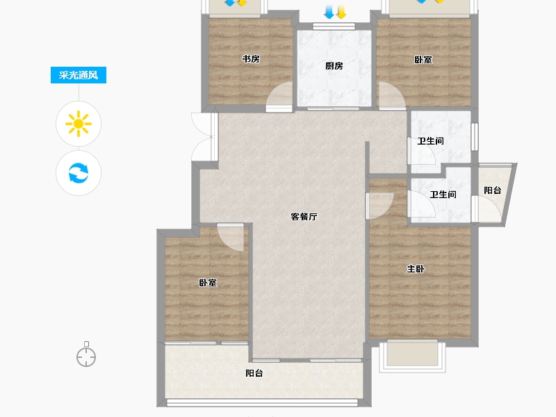 浙江省-杭州市-新湖金色池塘-102.40-户型库-采光通风