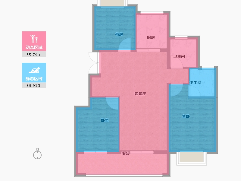 浙江省-杭州市-新湖金色池塘-86.40-户型库-动静分区