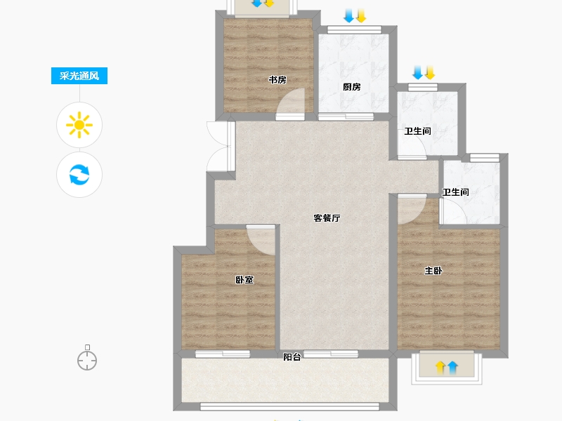 浙江省-杭州市-新湖金色池塘-86.40-户型库-采光通风