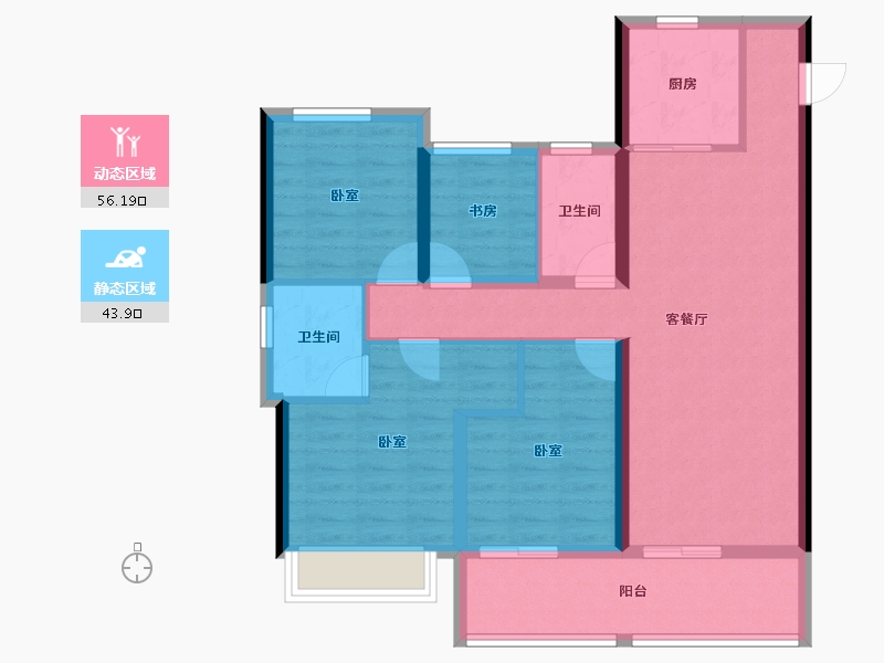 浙江省-杭州市-杭语清澄-88.95-户型库-动静分区