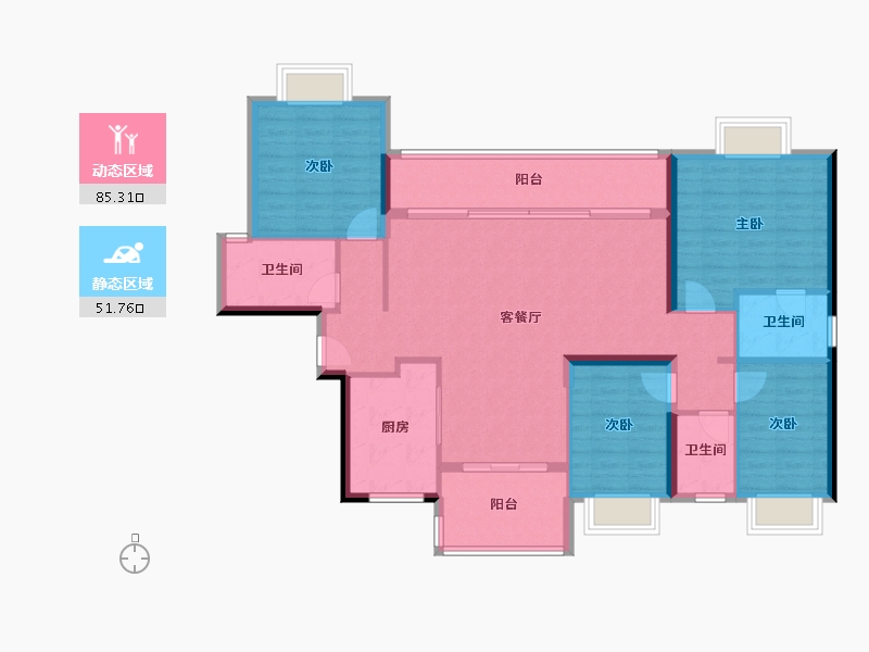 广东省-珠海市-华发广场(II期)横琴湾-124.48-户型库-动静分区