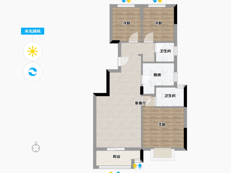 浙江省-嘉兴市-融信澜庭-72.00-户型库-采光通风