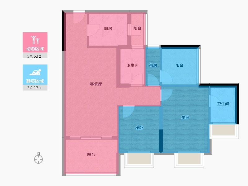 广东省-珠海市-华发广场(II期)横琴湾-77.60-户型库-动静分区