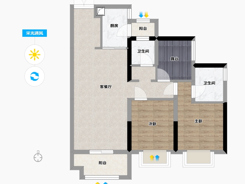 广东省-江门市-粤海拾桂府-73.00-户型库-采光通风