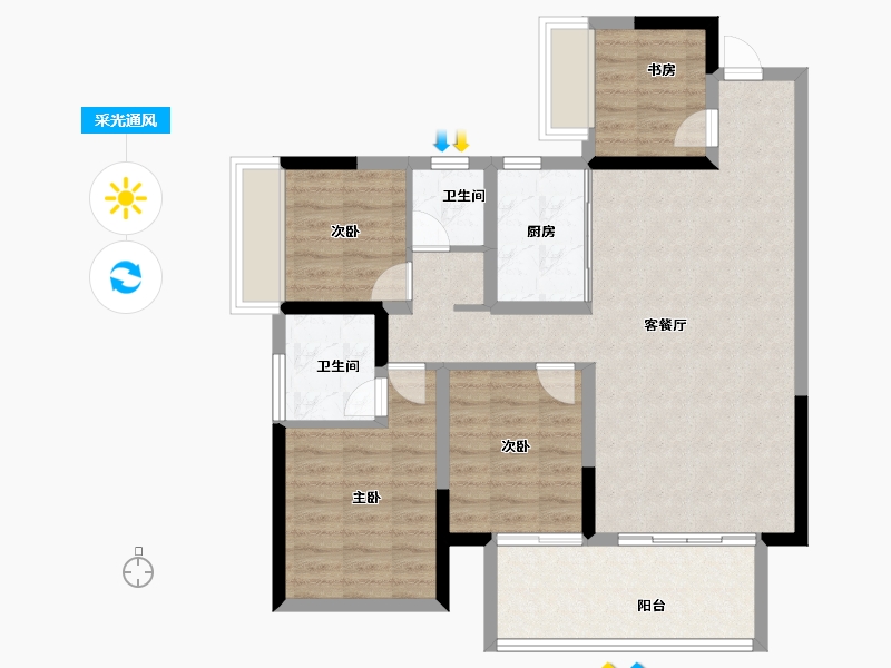 广西壮族自治区-南宁市-彰泰江景湾-90.00-户型库-采光通风