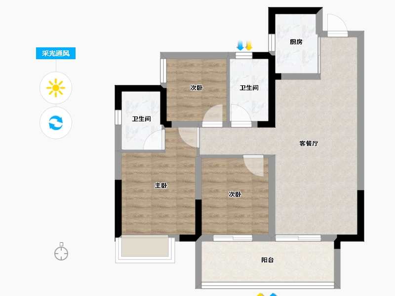 广西壮族自治区-南宁市-中海哈罗学府-69.43-户型库-采光通风