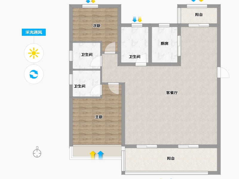 安徽省-合肥市-城建琥珀东华府-105.71-户型库-采光通风