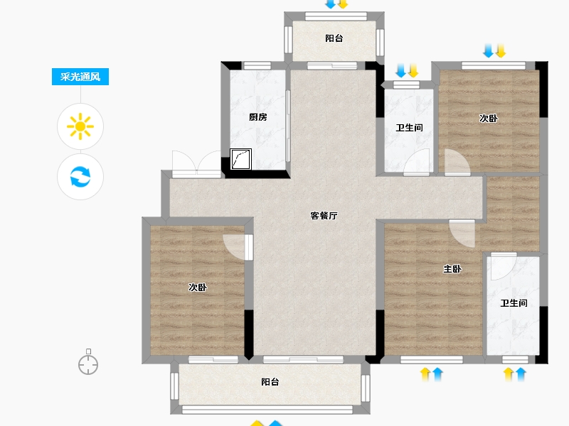 湖北省-宜昌市-融创宏泰学府壹号-102.00-户型库-采光通风