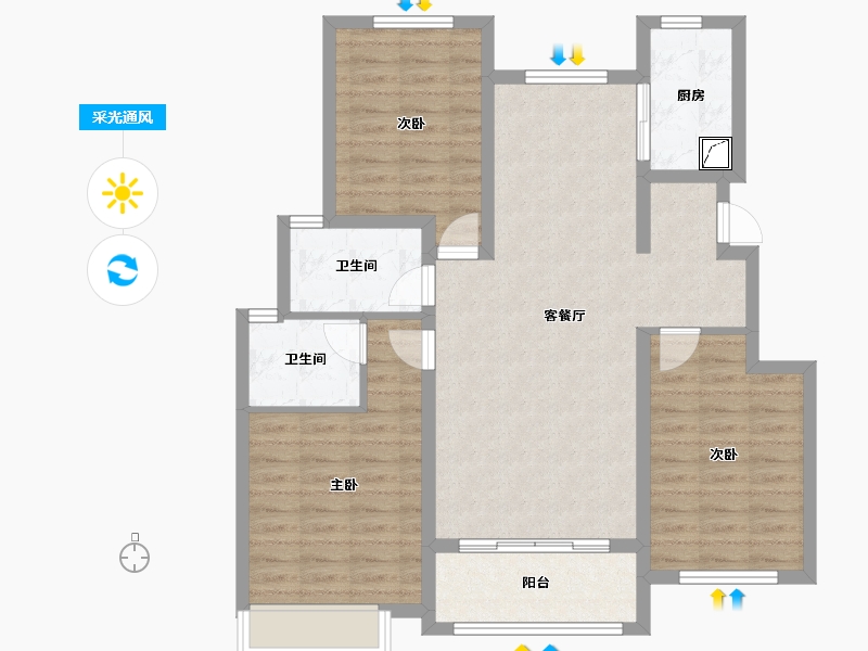 河北省-石家庄市-清河湾东区-105.00-户型库-采光通风