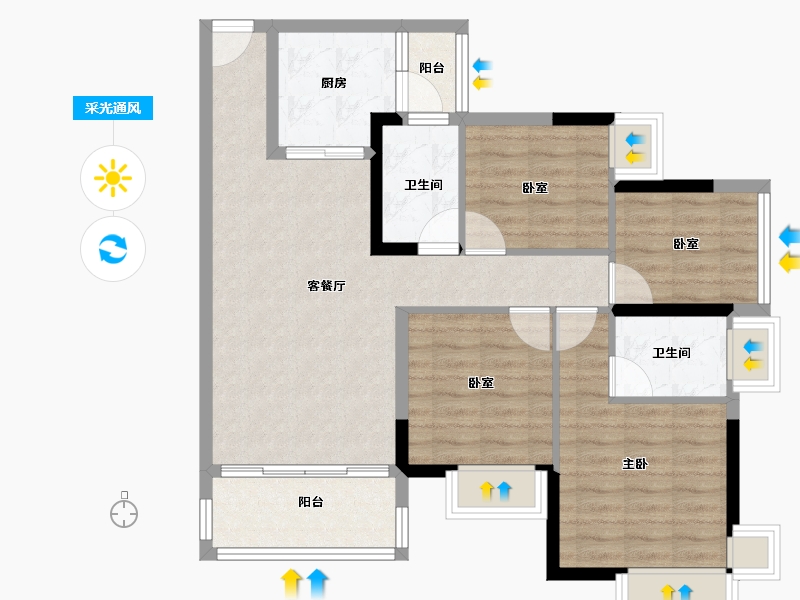 广东省-佛山市-盛凯宇逸江澜-86.00-户型库-采光通风