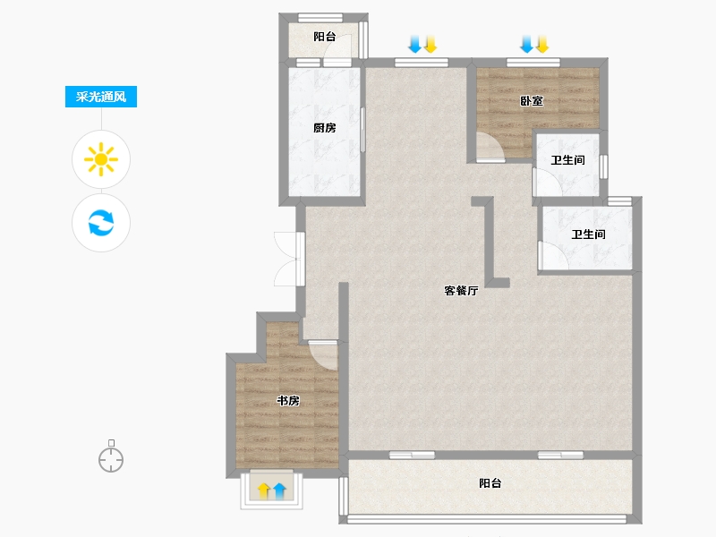 安徽省-合肥市-城建琥珀东华府-109.60-户型库-采光通风