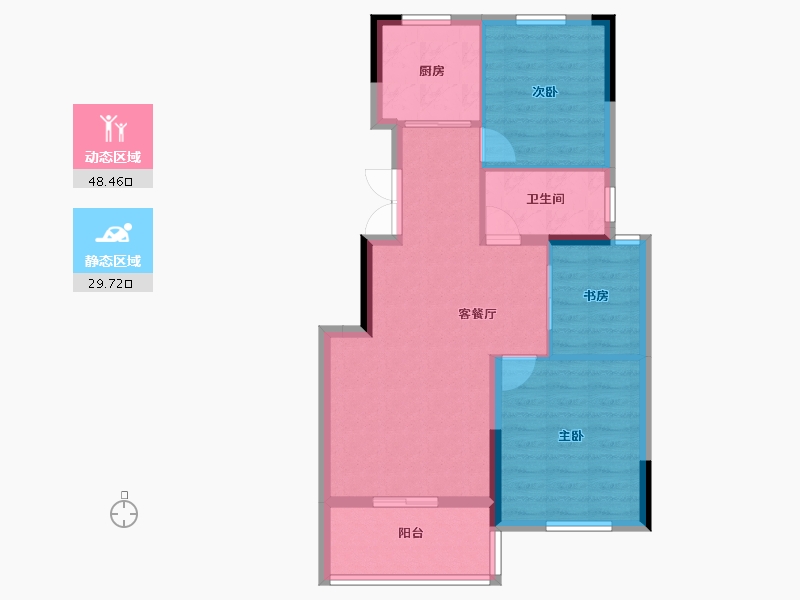 安徽省-合肥市-蓝城凤起巢鸣-70.39-户型库-动静分区