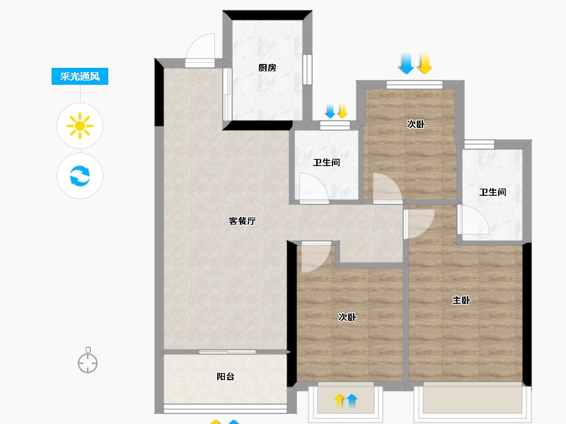 浙江省-杭州市-新力启云府-71.45-户型库-采光通风