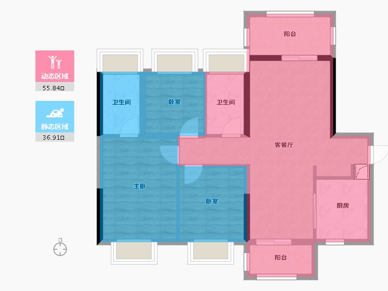 广东省-佛山市-金地海逸悦江-82.35-户型库-动静分区