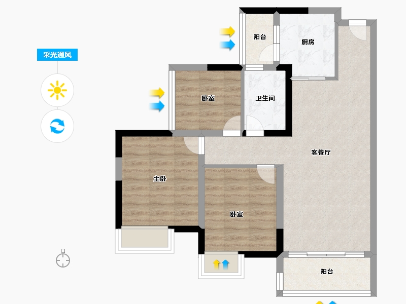 广东省-佛山市-盛凯宇逸江澜-71.00-户型库-采光通风