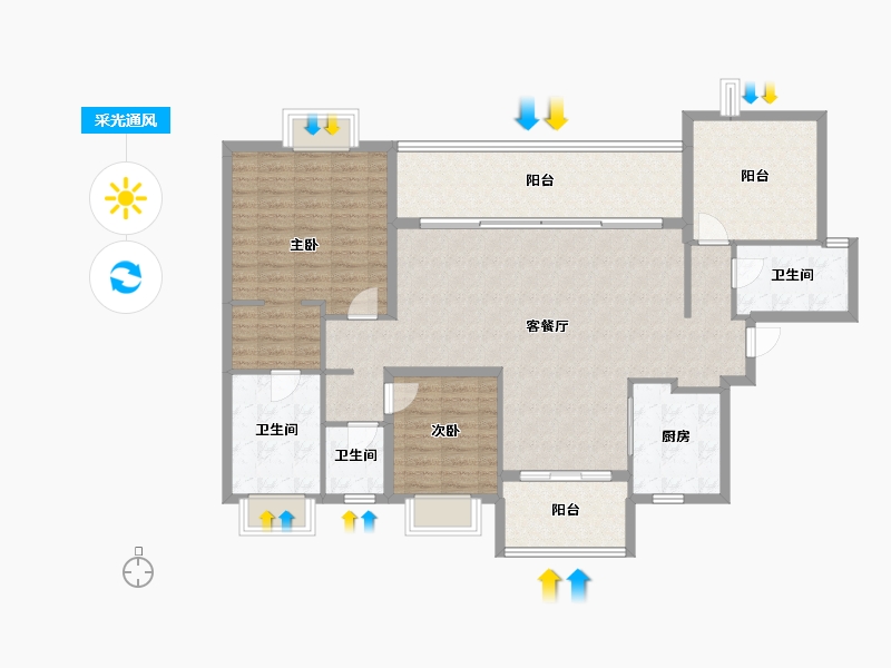 广东省-珠海市-华发广场(II期)横琴湾-127.73-户型库-采光通风